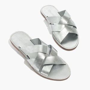 Madewell Boardwalk Woven Slide Sandal in Metallic SZ 10